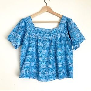 Tucker Square Neck Silk Peasant Blouse Size XS